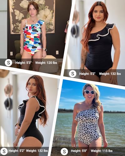 Tempt Me Women One Piece Swimsuits Tummy Control One Shoulder Bathing Suits Ruffle Swimwear Black Large - Image 5