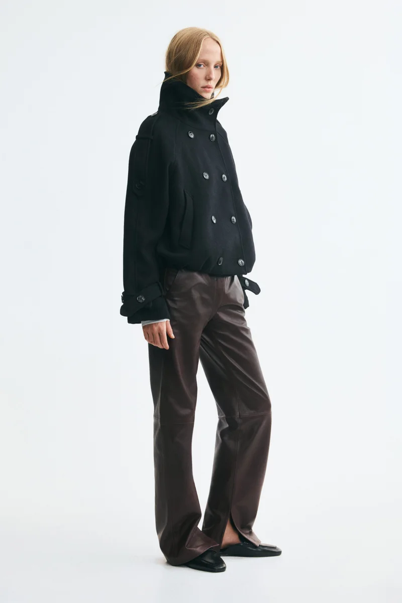 Double-breasted funnel-collar jacket
