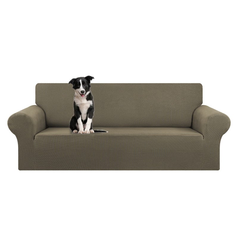 KEKUOU Stretch Oversized Sofa Slipcover 1 Piece Couch Sofa Cover (94""-110"") Furniture Protector 4 Seater Sofa with Elastic Bottom for Kids Pet.Jacquard Checked Pattern Fabric(X Large Khaki) - Image 1