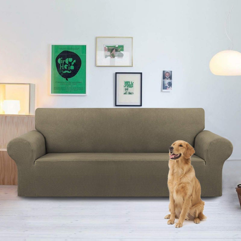 KEKUOU Stretch Oversized Sofa Slipcover 1 Piece Couch Sofa Cover (94""-110"") Furniture Protector 4 Seater Sofa with Elastic Bottom for Kids Pet.Jacquard Checked Pattern Fabric(X Large Khaki) - Image 2