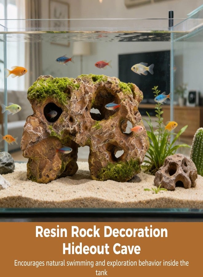 Homaisson Large Aquarium Decoration Hideout Cave, Resin Rock Mountain Fish Tank Ornament with Multiple Holes, Artificial Coral Style Aquarium Cave for Fish Shrimp and Aquatic Pets - Image 2