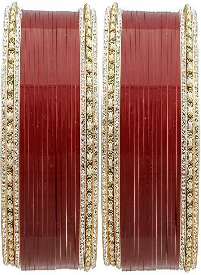 BANGLESKART Bridal Punjabi Chura Wedding Mehroon/Golden Chuda Set for Marriage for Girls and Women, Latest small Chooda Gives you Royal look (Mehroon) (2.10) - Image 1