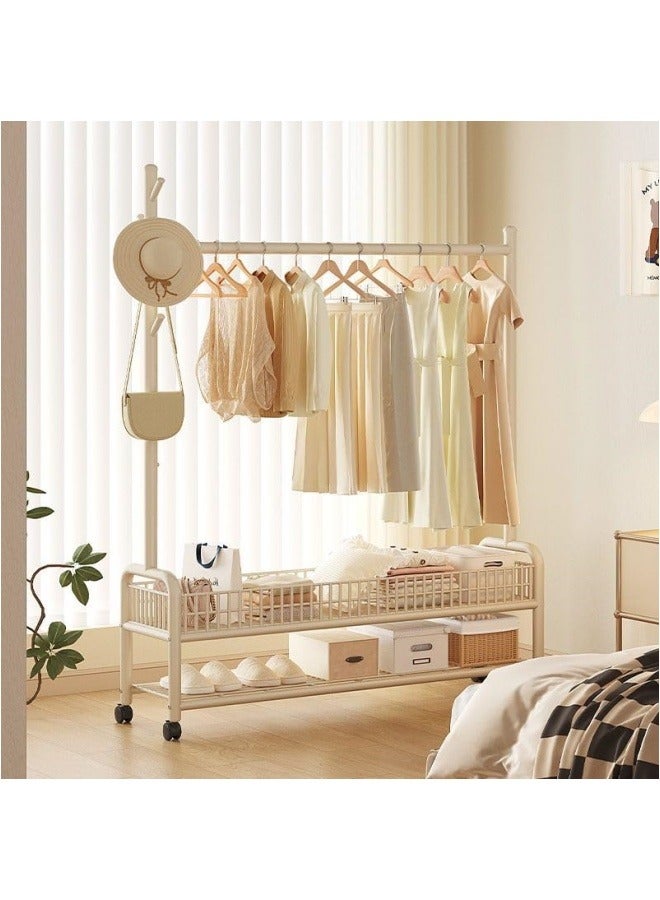GGEROU Rolling Garment Rack with Wheels, Heavy Duty Clothes Rack with Storage Basket and Coat Rack, Freestanding Metal Wardrobe Storage for Hanging Clothes, White  - Image 2