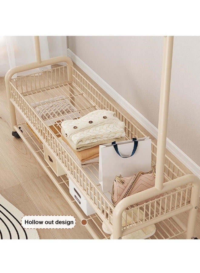 GGEROU Rolling Garment Rack with Wheels, Heavy Duty Clothes Rack with Storage Basket and Coat Rack, Freestanding Metal Wardrobe Storage for Hanging Clothes, White  - Image 3