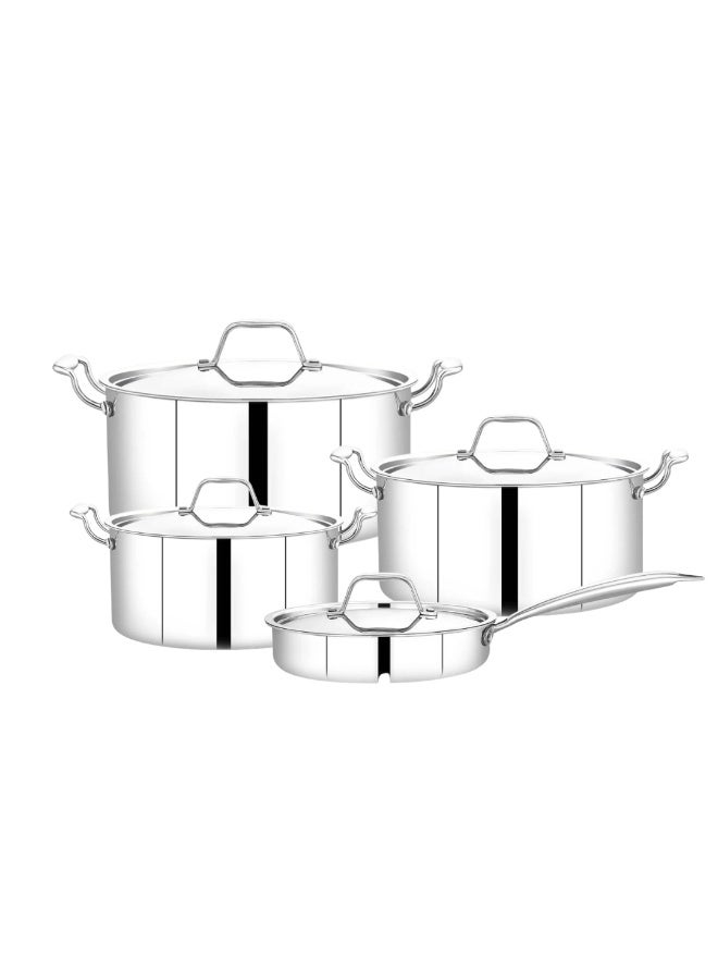 ماكسيما طقم قدور طهي ماكسيما من الستانلس ستيل الهندي المقاوم للصدأ | قاعدة ثلاثية الطبقات غير لاصقة 8 قطع - Image 1