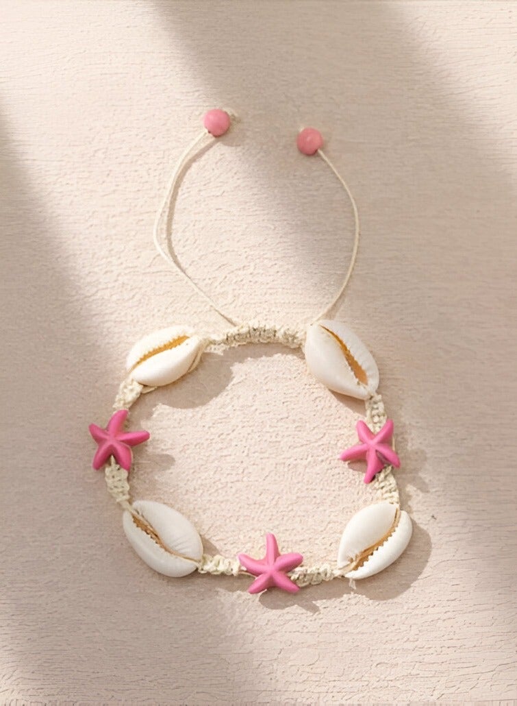 Braidise Creations 2 pcs Exquisite Shell Beads Design Bracelet With White Adjustable Rope For Vintage Bohemian Style For Women Summer Beach In Pink Colour - Image 2