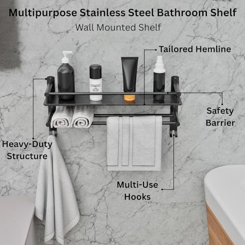 Well Set Multipurpose Stainless Steel Bathroom Shelf/Rack/Storage Organizer for Bathroom and Kitchen (Matt Black - 15x10x5 inches) - Image 2