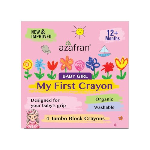 Azafran My First Crayon for Baby Girl, 4 Jumbo Block Crayons, Organic, Washable, Non-Toxic, Easy Grip for Tiny Hands… - Image 1