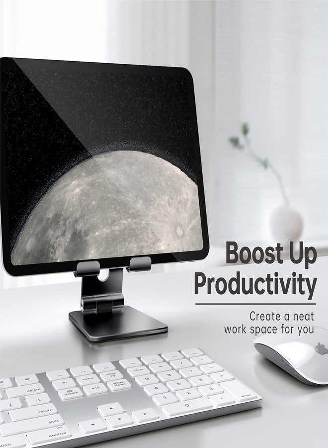 TOPGO Adjustable Cell Phone Stand, [Fully Foldable & Wide Compatibility] Desktop Stand Holder with Charging Port for iPhone, iPad, Kindle, Tablets, Switch - Black - Image 2