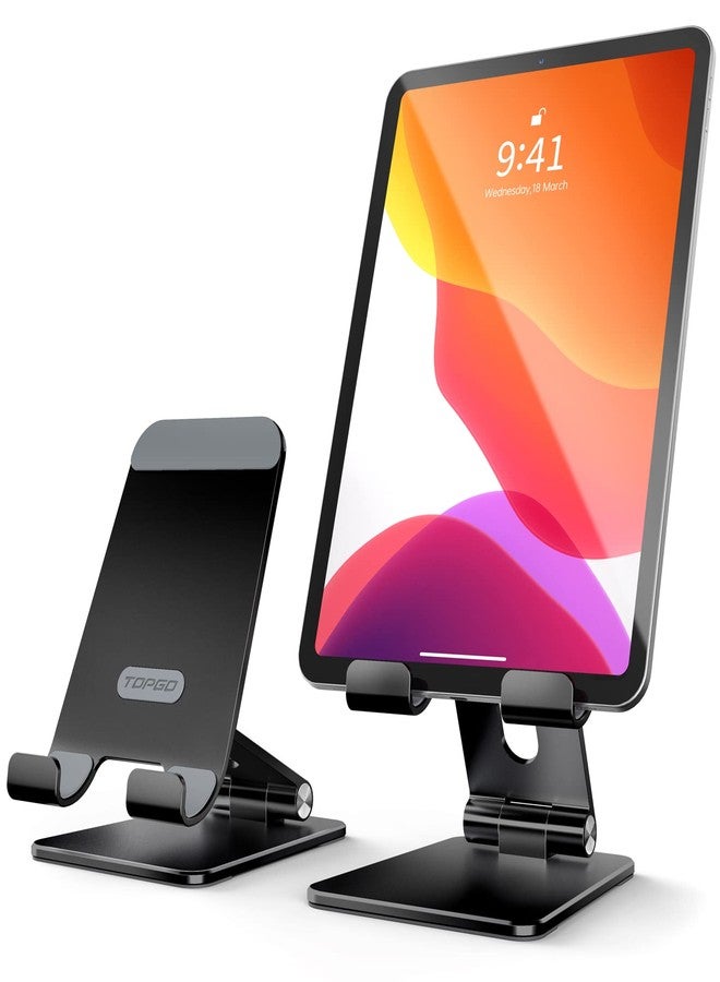 TOPGO Adjustable Cell Phone Stand, [Fully Foldable & Wide Compatibility] Desktop Stand Holder with Charging Port for iPhone, iPad, Kindle, Tablets, Switch - Black - Image 1