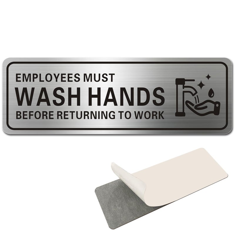 LEMBANG Metal Stainless Steel Employees Must Wash Hands Before Returning to Work Sign, With Self Adhesive,9in x 3in (1pcs) - Image 1
