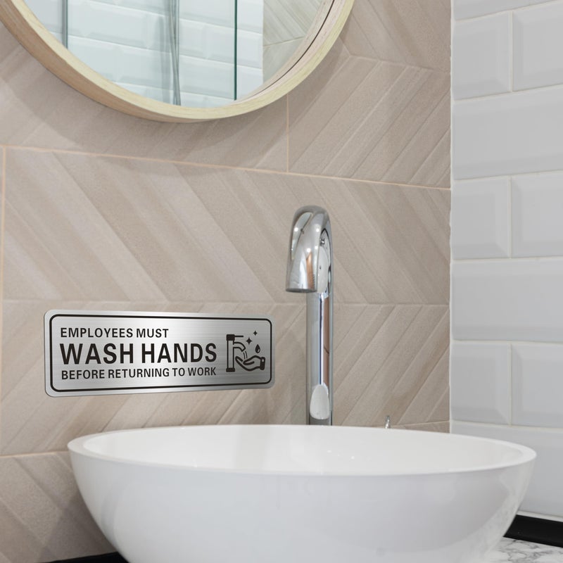 LEMBANG Metal Stainless Steel Employees Must Wash Hands Before Returning to Work Sign, With Self Adhesive,9in x 3in (1pcs) - Image 5
