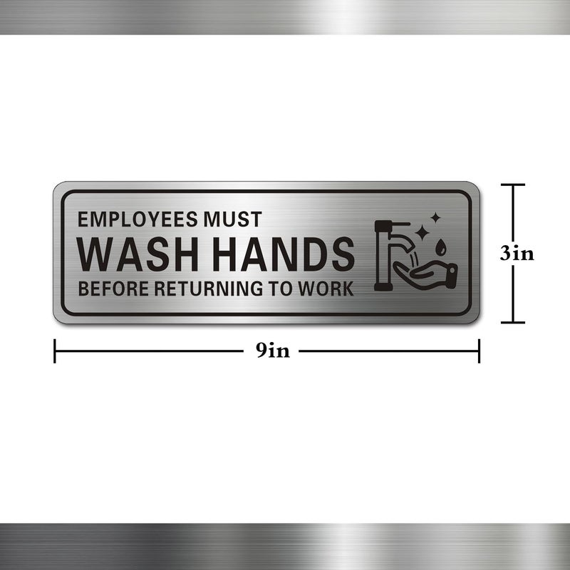 LEMBANG Metal Stainless Steel Employees Must Wash Hands Before Returning to Work Sign, With Self Adhesive,9in x 3in (1pcs) - Image 3