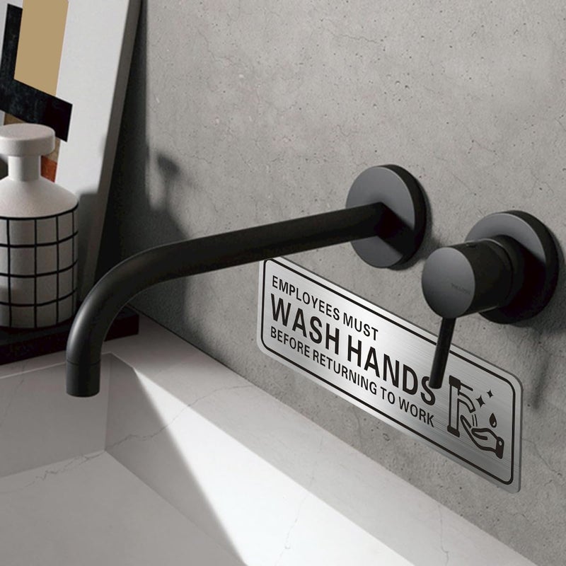 LEMBANG Metal Stainless Steel Employees Must Wash Hands Before Returning to Work Sign, With Self Adhesive,9in x 3in (1pcs) - Image 4