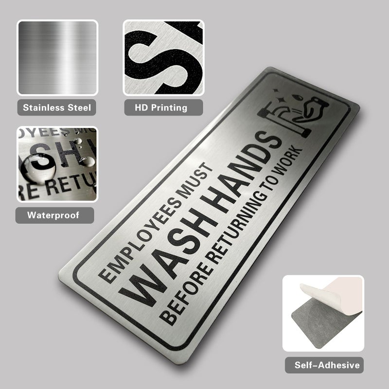 LEMBANG Metal Stainless Steel Employees Must Wash Hands Before Returning to Work Sign, With Self Adhesive,9in x 3in (1pcs) - Image 2