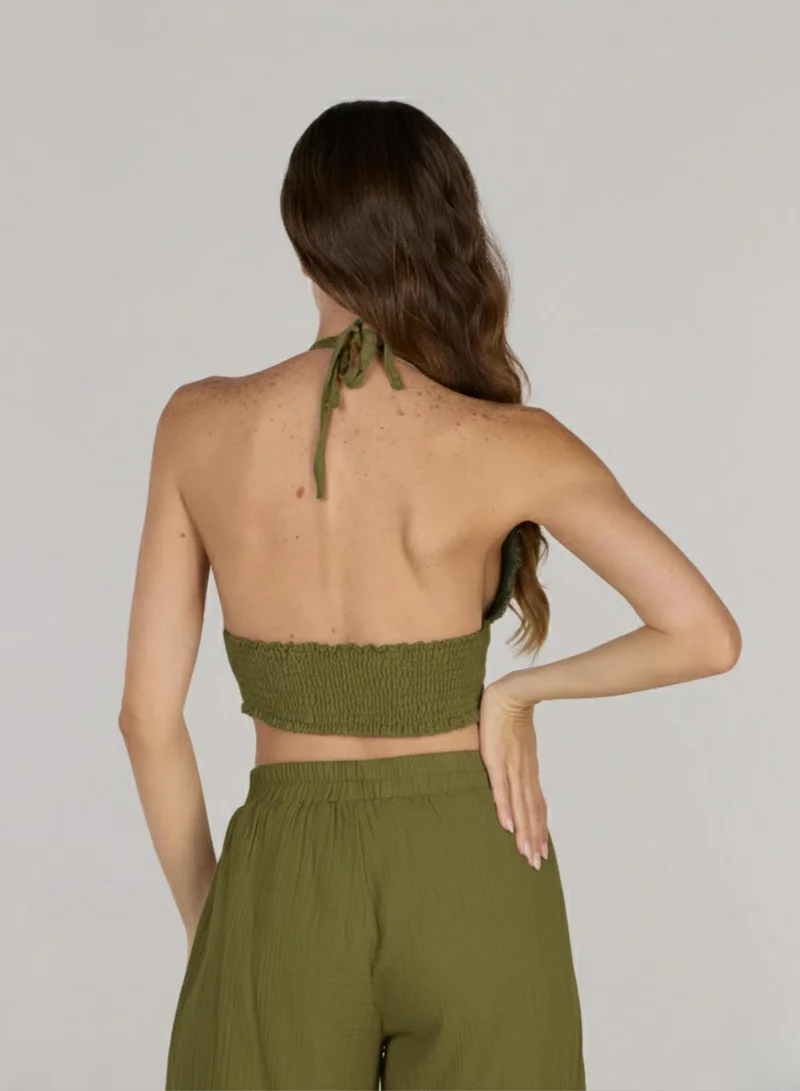 Just Nature Olive Halter Neck Mini Top for Women | Best Price UAE