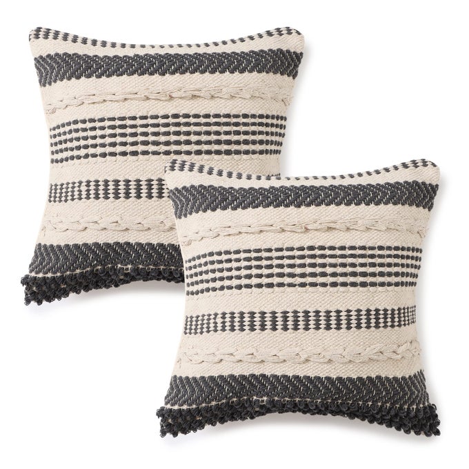 REDEARTH BOHO TEXTURED THROW PILLOW CUSHION COVERS WOVEN TUFTED DECORATIVE FARMHOUSE CASES SET FOR COUCH SOFA BED DINING PATIO OUTDOOR 100 COTTON 18X18 PRECIS DESCANT PACK OF 2
