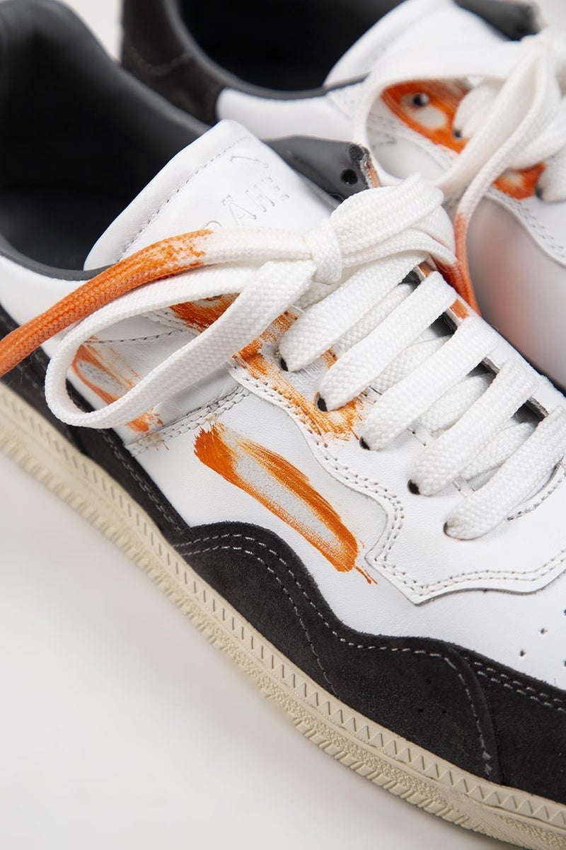 Krahe Artemis Men's Genuine Leather Distressed Hand-Painted Sneakers with Laces and Two Spare Laces, White-Grey - Image 5