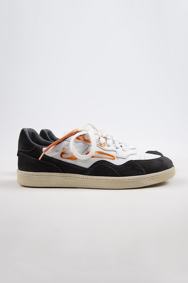 Krahe Artemis Men's Genuine Leather Distressed Hand-Painted Sneakers with Laces and Two Spare Laces, White-Grey - Image 2