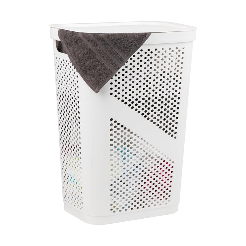 Mind Reader Slim Laundry Hamper with Lid, 60L Clothes Basket, Ventilated Plastic, White - Image 1