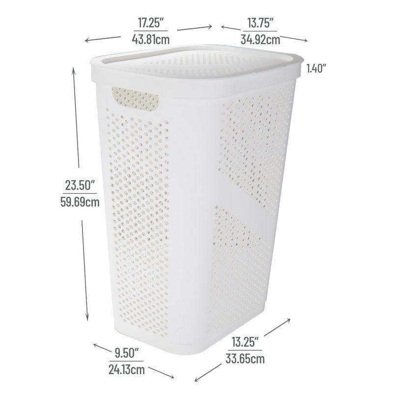 Mind Reader Slim Laundry Hamper with Lid, 60L Clothes Basket, Ventilated Plastic, White - Image 3