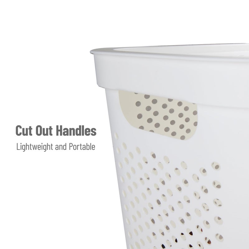 Mind Reader Slim Laundry Hamper with Lid, 60L Clothes Basket, Ventilated Plastic, White - Image 4