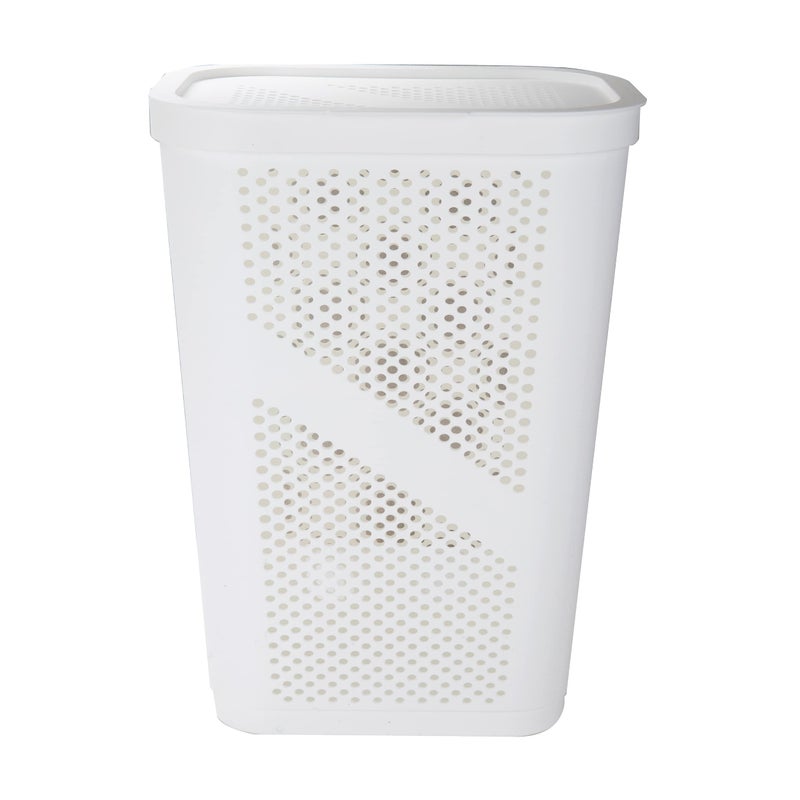 Mind Reader Slim Laundry Hamper with Lid, 60L Clothes Basket, Ventilated Plastic, White - Image 5