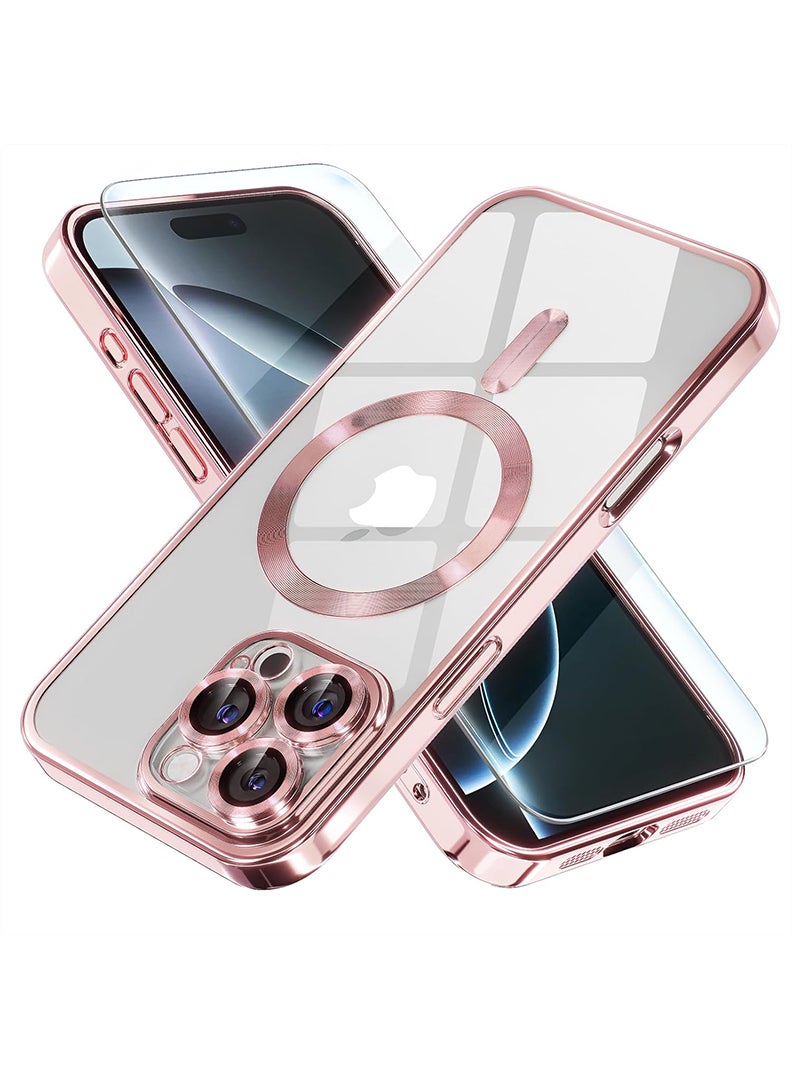 واي جي إس غطاء مغناطيسي لجهاز iPhone 16 Pro Max مع حماية من السقوط بتقنية MagSafe وحافظ للعدسة الخلفية بالكامل بغطاء واضح ناعم وطلاء - 6.9 بوصة - وردي - Image 1