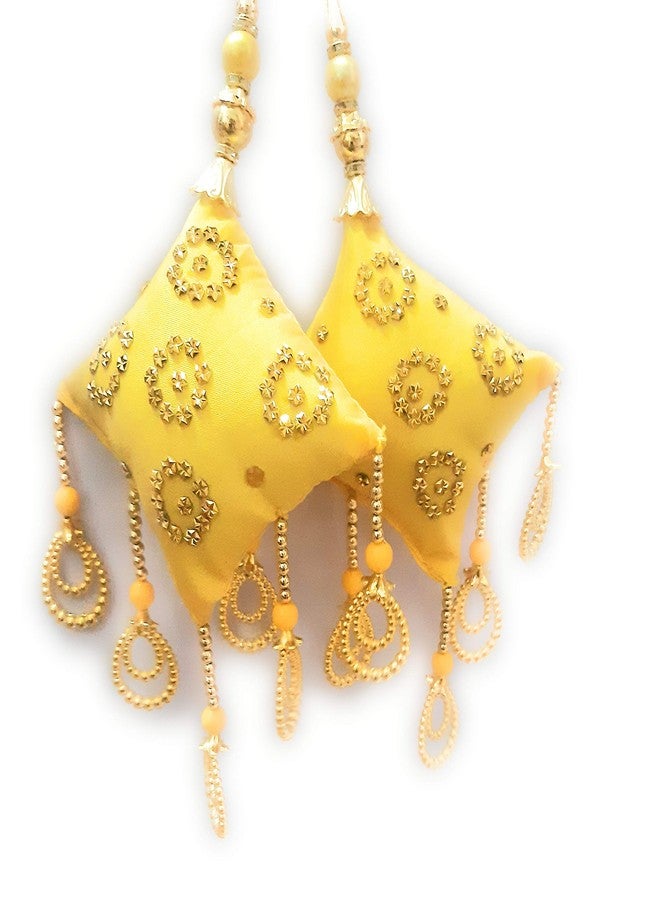 لباس Libas Fashion مصنوع يدويًا من قماش Latkan الثقيل للسيدات Lehanga شرابات ساري بلوزة Latkan Fancy Designer شرابات 2 قطعة (أصفر) - Image 2