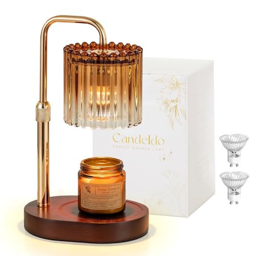 Candeldo Candle Warmer Lamp with Timer Amber Candle Warming Lamp with 2 Bulbs Height Adjustable Wax Melt Dimmable Bedroom Decor for Women - Image 1