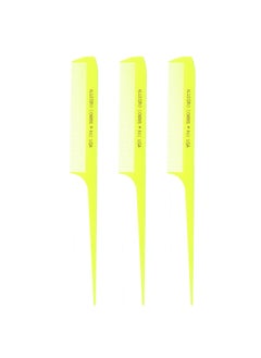 Allegro Combs Allegro Combs 441 Rat Tail Combs Braiding Parting Fine Teeth Rattail Set For Hair Styling For Hair Coloring 3 Units Neon Yellow 