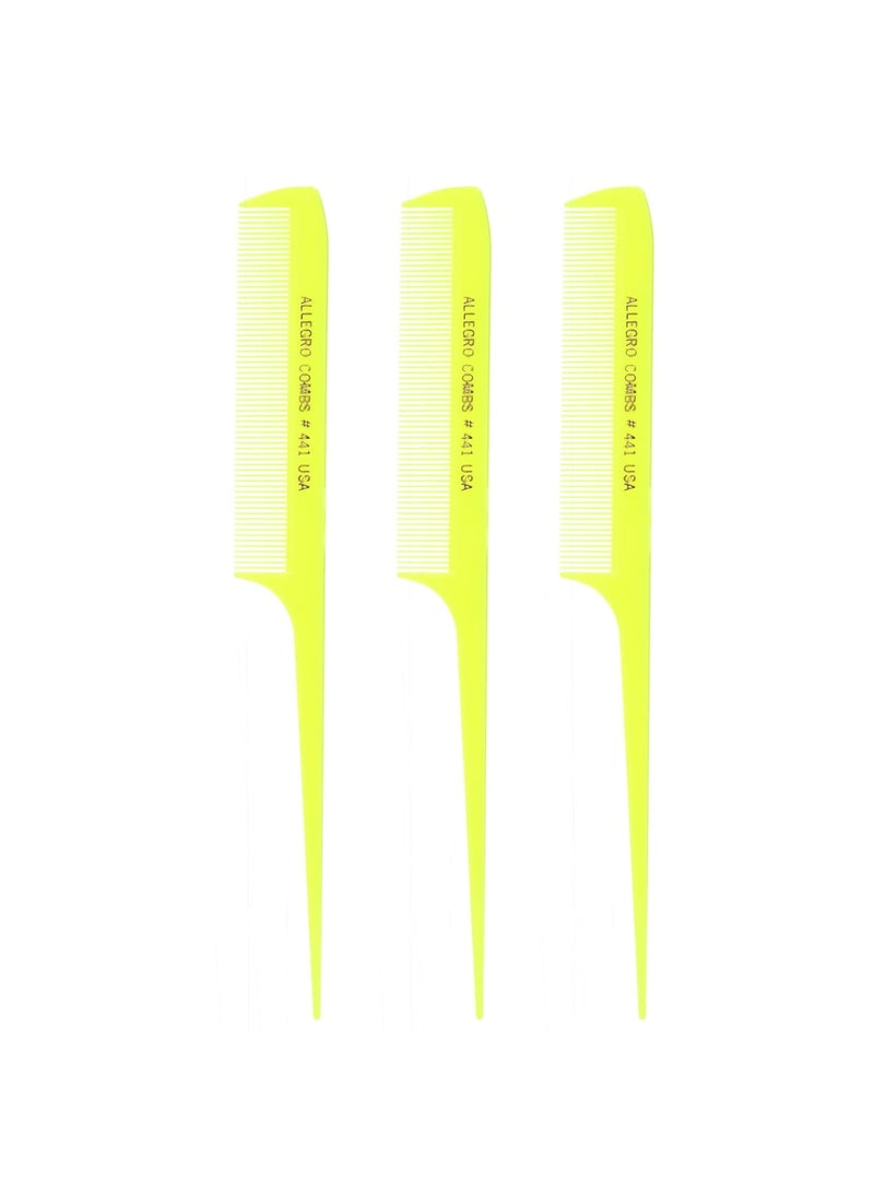 Allegro Combs Allegro Combs 441 Rat Tail Combs Braiding Parting Fine Teeth Rattail Set For Hair Styling For Hair Coloring 3 Units Neon Yellow 