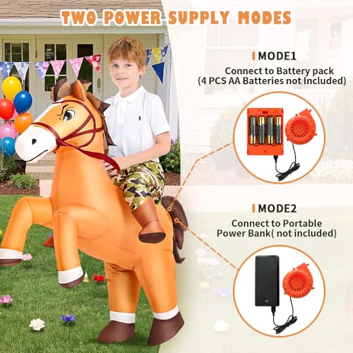 KOOY Inflatable Horse Costume Kids Riding Blow up Cowboy Cowgirl Costume Funny Ride on Horse Suits for Halloween Cosplay Party 710Yrs - Image 5
