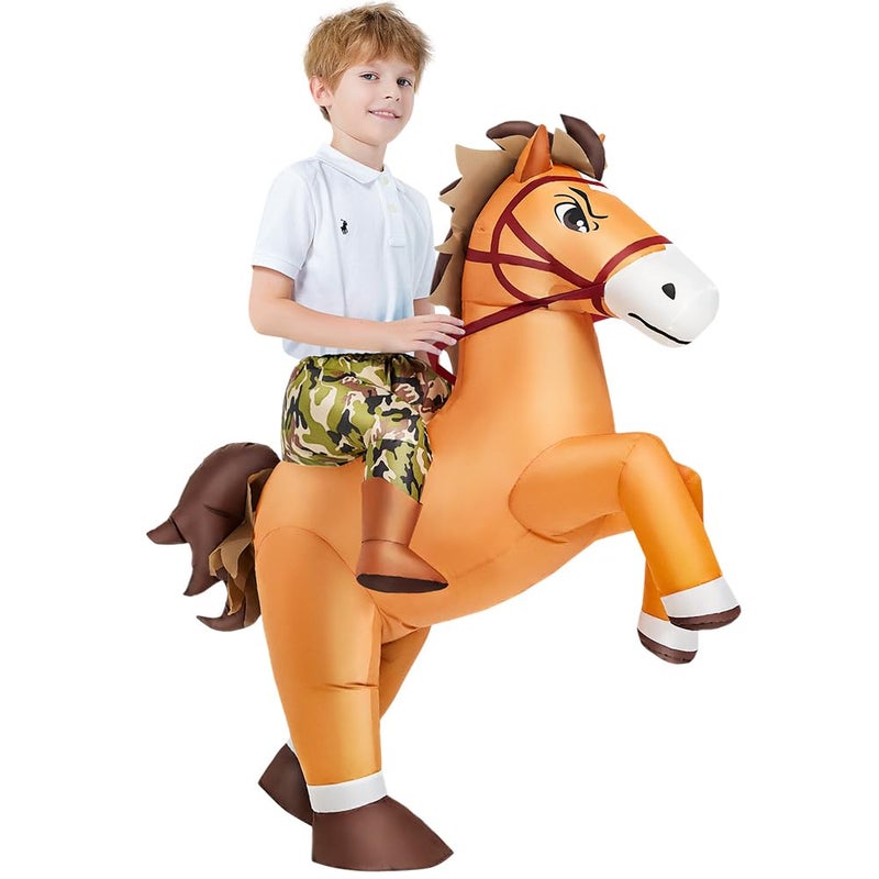 KOOY Inflatable Horse Costume Kids Riding Blow up Cowboy Cowgirl Costume Funny Ride on Horse Suits for Halloween Cosplay Party 710Yrs - Image 2