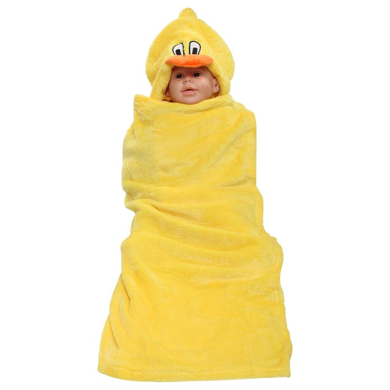 Muren Printed Crib New Born Baby Soft Comfort Hooded Blanket (Yellow) - Image 1