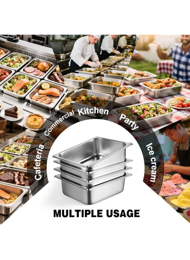 6 Pack Stainless Steel Half Size Hotel Pans With Lids 4 Inch Deep Steam Table Pans - Image 4