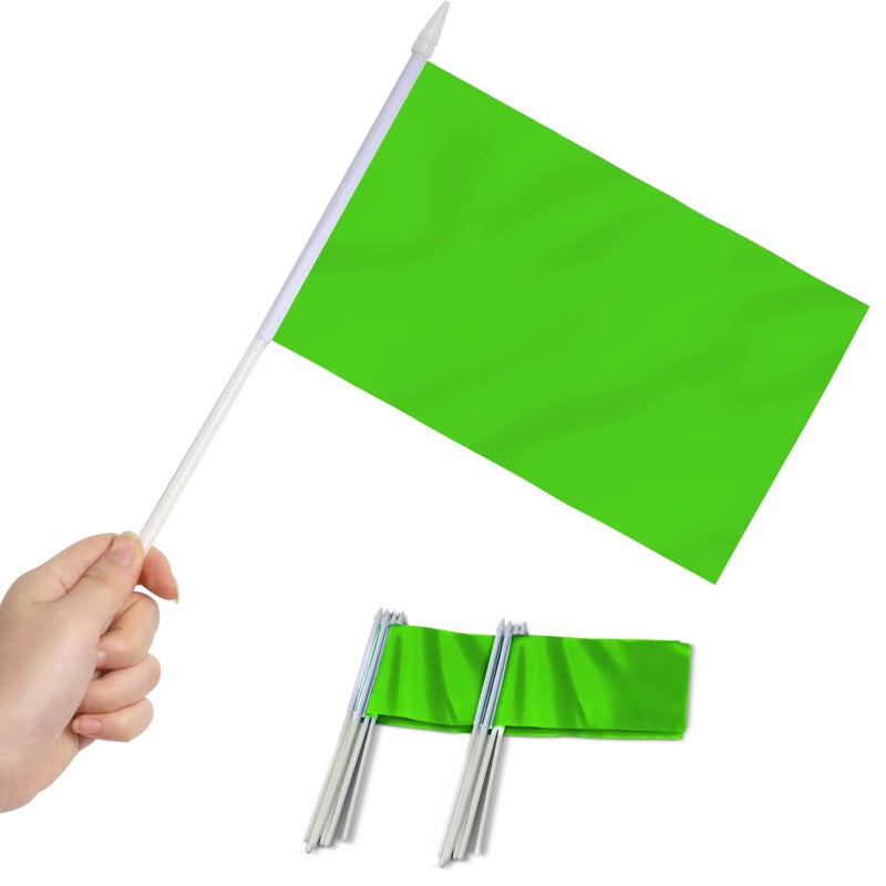 Anley Green Mini Flag 12 Pack Hand Held Small Miniature Solid Green Blank Flags on Stick Fade Resistant Vivid Colors 5x8 Inch with Solid Pole Spear Top - Image 2