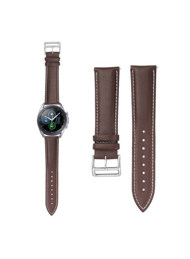 Perfii Genuine Leather Replacement Band for Samsung Galaxy Watch 3 45mm Brown - Image 1
