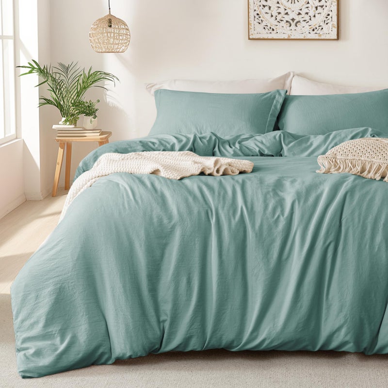 MILDLY Super Soft Duvet Cover  100 Washed Microfiber Grayish Teal Comforter Cover Set 3 Pieces with Zipper Closure  Corner Ties No Comforter