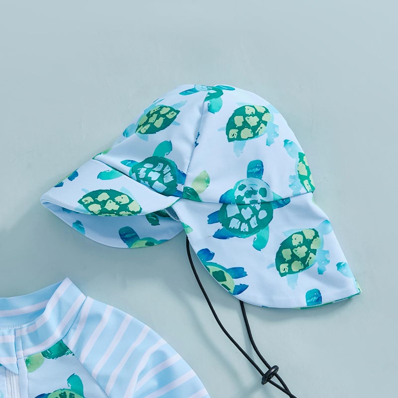 Lucikamy Toddler Baby Boy Girls One Piece Swimsuit Long Sleeve Zipper Bathing Suit with Hat Infant Rash Guard Swimwear (Blue A, 6-12 Months) - Image 5