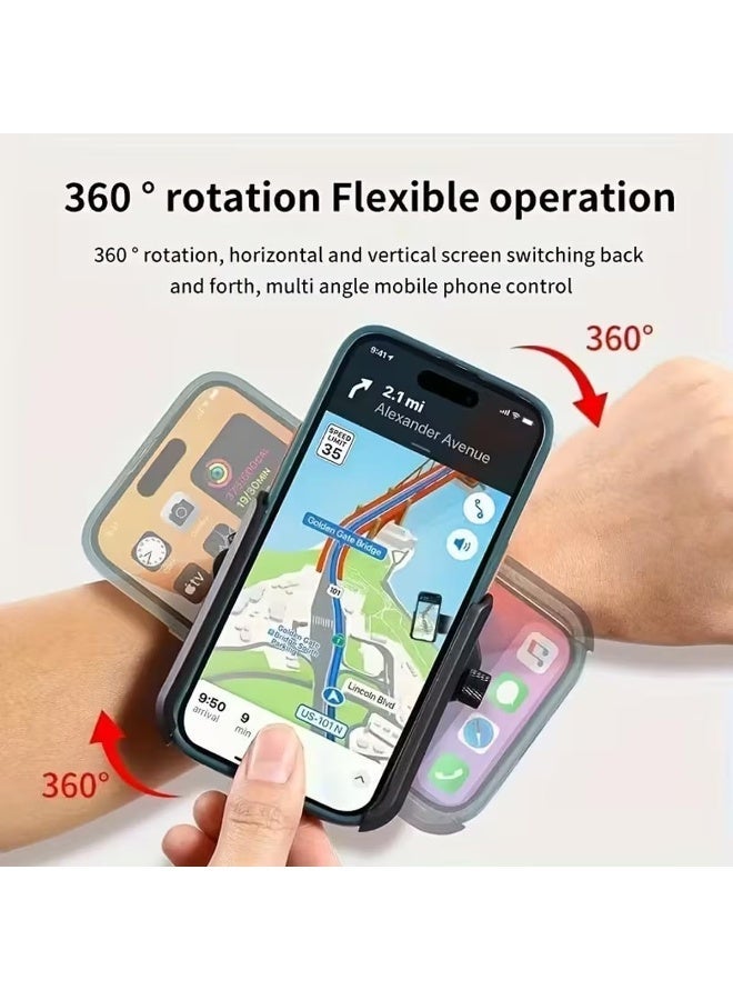 حامل هاتف للمعصم قابل للدوران 360° مع حامل مدمج – رباط معصم رياضي قابل للتعديل مناسب للهواتف من 4 إلى 7 بوصة للجري واللياقة ومشاهدة الفيديو بدون استخدام اليدين - Image 2