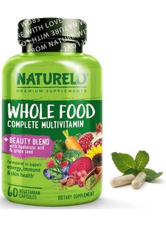Whole Food Complete Multivitamine + Bueaty Blend With Hyluronic Acid & Grape Seed Formulated To Support Energy, Immune & Skin Health 60 Vegetarian Capsules