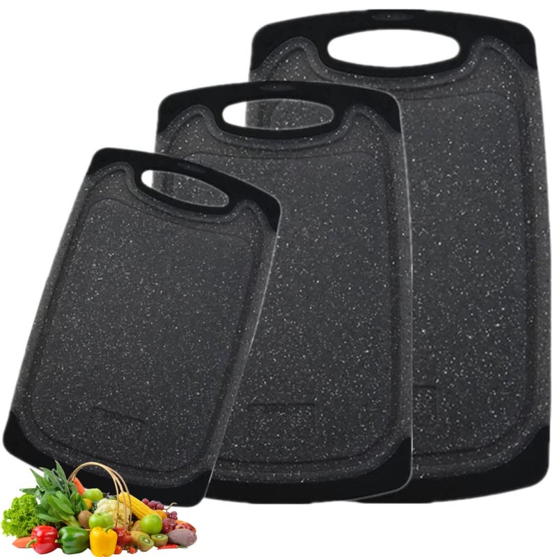 BIGTREE Black Chopping Board Set of 3 Plastic Kitchen Cutting Boards Large NonSlip Easy Grip Handle Dishwasher Safe Juice Groove Design for Meat Fruit Vegetable Food