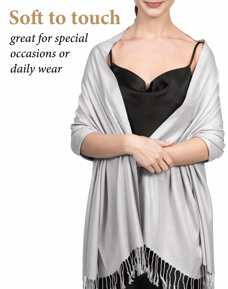 Achillea Soft Silky Pashmina Scarf for Women – Shawl Wrap for Evening Dresses, Bridesmaids, Weddings & Everyday Wear (Silver Grey) - Image 4