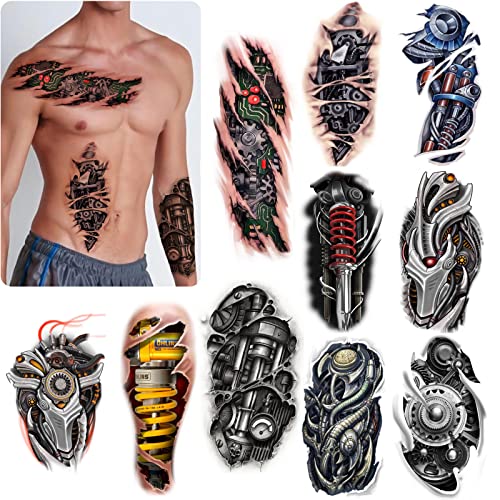 ROARHOWL Very cool machine 3D realistic fake tattooswound robot makeup Temporary Tattoos for men women Design 5