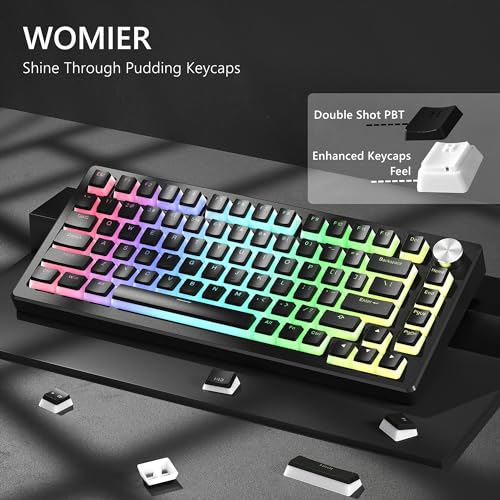 Womier Pudding Keycaps, Black PBT Keycaps 60 65 75 100 Percent 130 Keys, Shine Through Key Cap, OEM Profile for MX-stem Switches Keyboard Caps-Black - Image 2