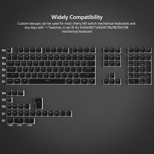 Womier Pudding Keycaps, Black PBT Keycaps 60 65 75 100 Percent 130 Keys, Shine Through Key Cap, OEM Profile for MX-stem Switches Keyboard Caps-Black - Image 5