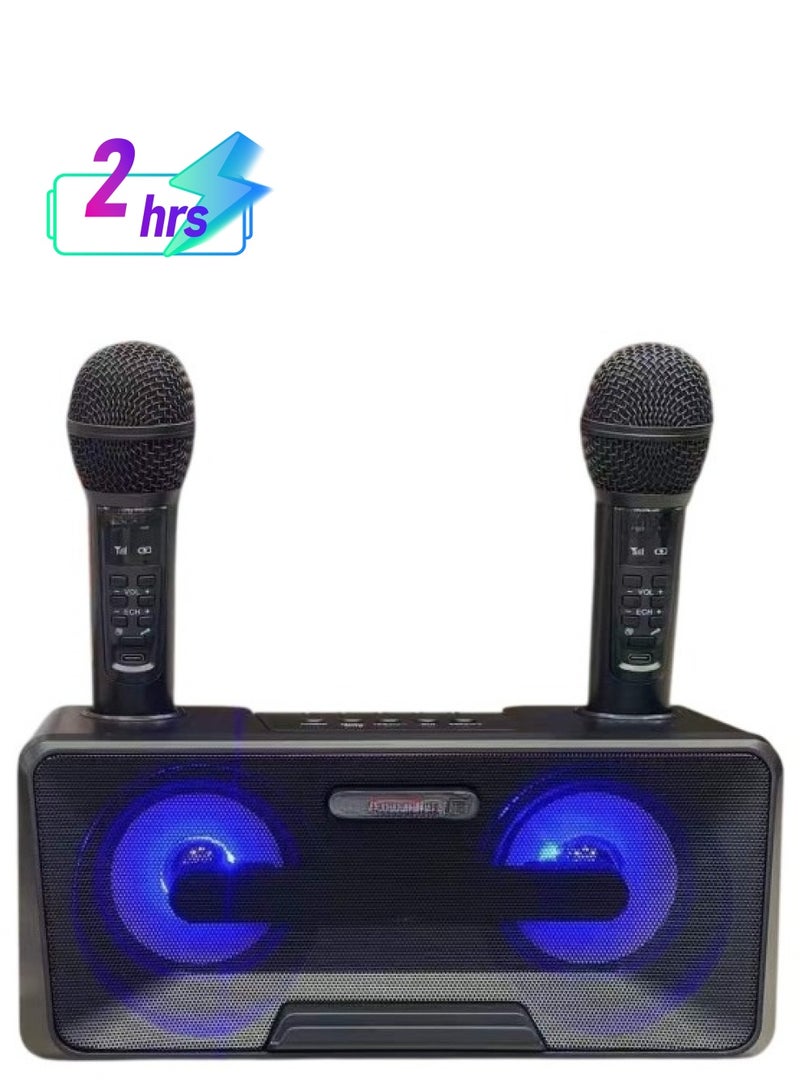 Wireless Bluetooth Speakers, Double Chorus Speaker With Two Microphones, Easy To Carry Portable Karaoke Machine, Lightweight Durable Music Player For Indoor Outdoor, (1pc, Black) - Image 1