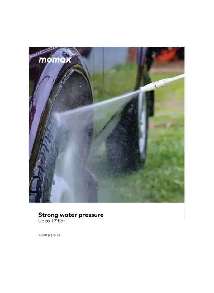 Momax Clean Jug 145W Portable Pressure Car Cleaner 15000mAh / Up to 17 Bar Pressure / Three-stage pressurization system / Lightweight body two-hand handle design / Effortless Cleaning / Adjustable Nozzle 0-180 degrees - White  - Image 4