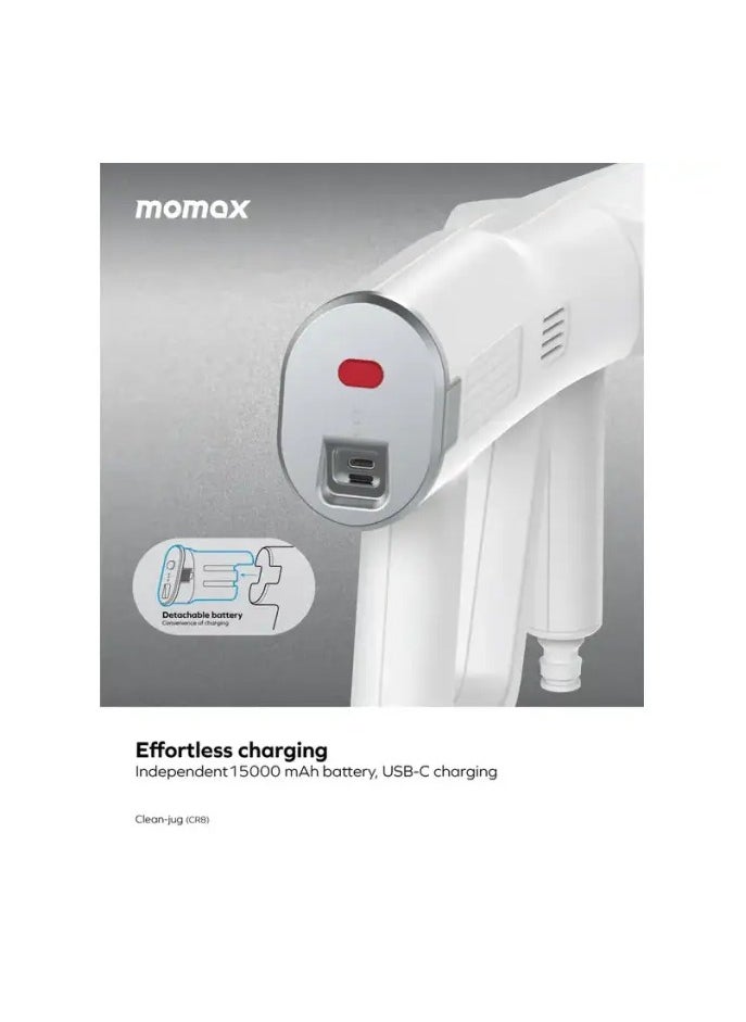 Momax Clean Jug 145W Portable Pressure Car Cleaner 15000mAh / Up to 17 Bar Pressure / Three-stage pressurization system / Lightweight body two-hand handle design / Effortless Cleaning / Adjustable Nozzle 0-180 degrees - White  - Image 5